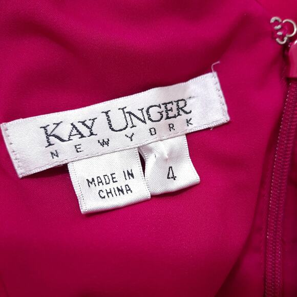 Kay Unger Hot Pink Cocktail Dress Sz 4 Satin Sleeveless Short Sheath Party Silk - Picture 8 of 12